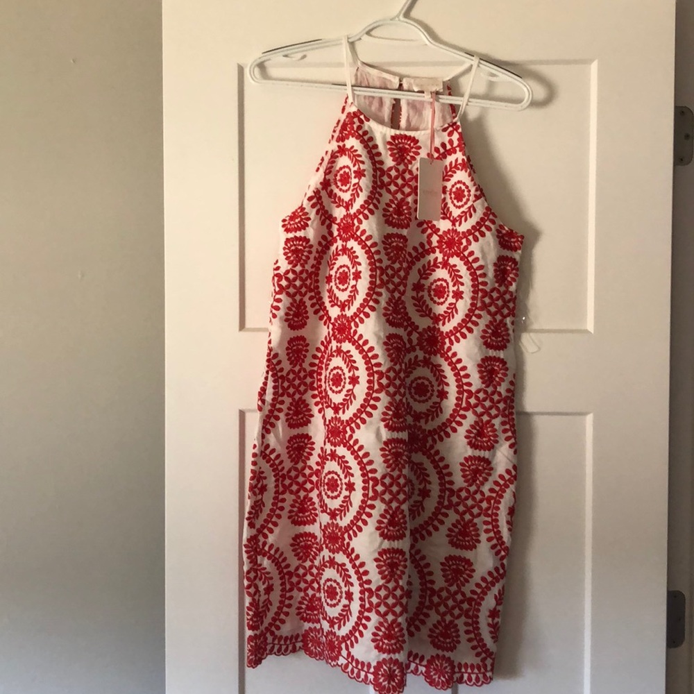 Red embroidered dress NWT